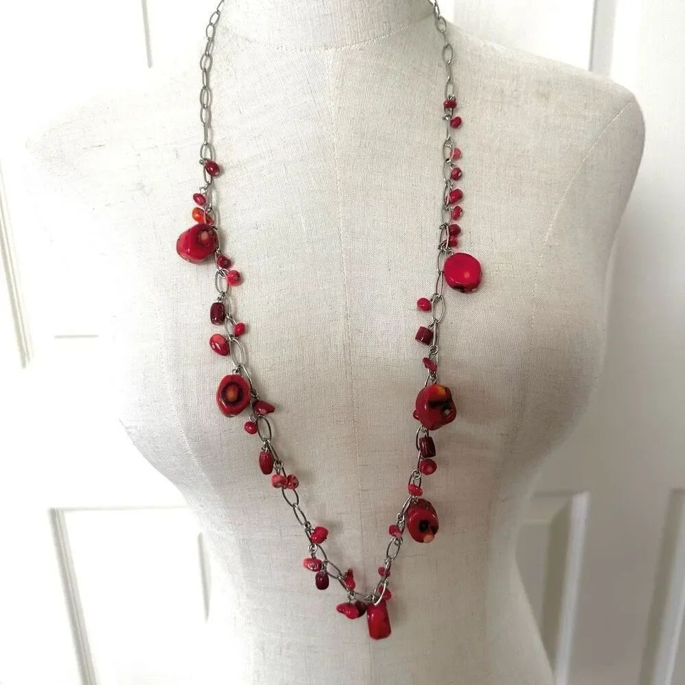 J.Jill silver tone and  coral necklace
